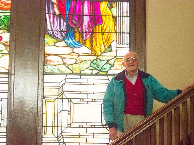 World War II Veteran Robert Nobels stands inside St. Pauls United Methodist Church. 