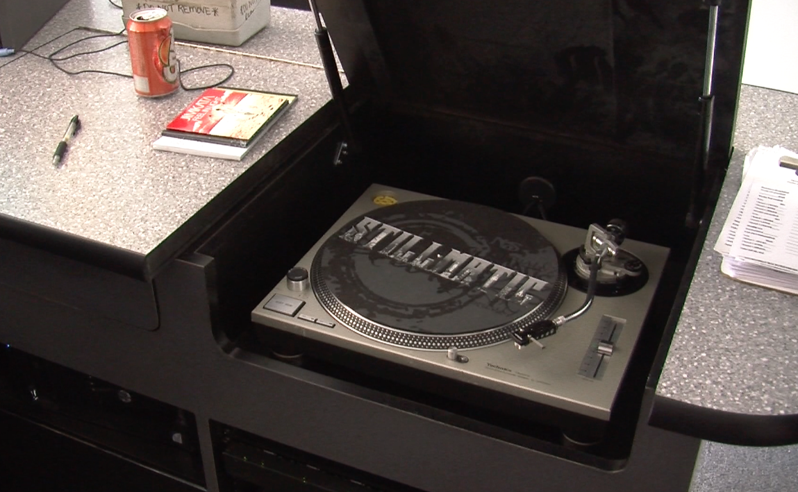 One of WVBR's new vinyl turntables which allows vinyls to be played live on air.