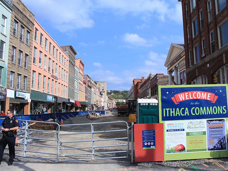 Downtown construction on the Ithaca Commons is now expected to finish in Spring 2015.