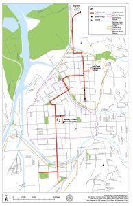 Map of the Safe Routes to School plan of the approved Bicycle Boulevard network. Photo credit to David West and the Bicycle Boulevard proposal. 