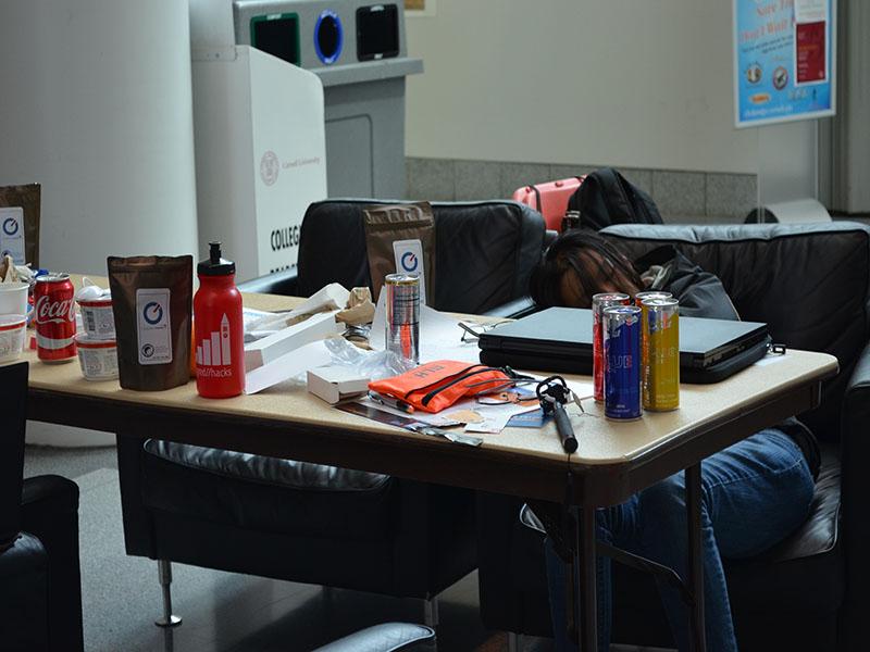 BigRed//Hacks participant takes a nap between hacking