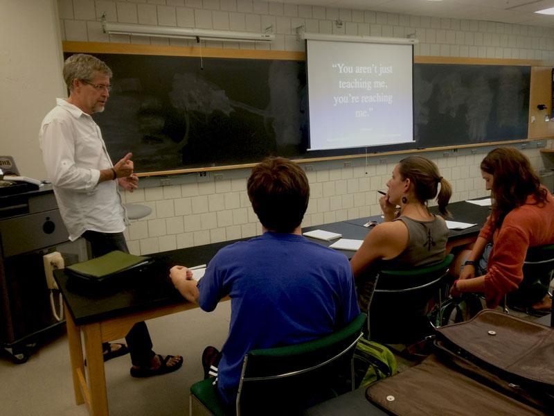 Jim Overhiser teaches the course Science Topics Every Science Teacher Should Know to graduate students in the Masters of Arts in Teaching program at Ithaca College. © Ithaca Week 2015, Elizabeth Morris