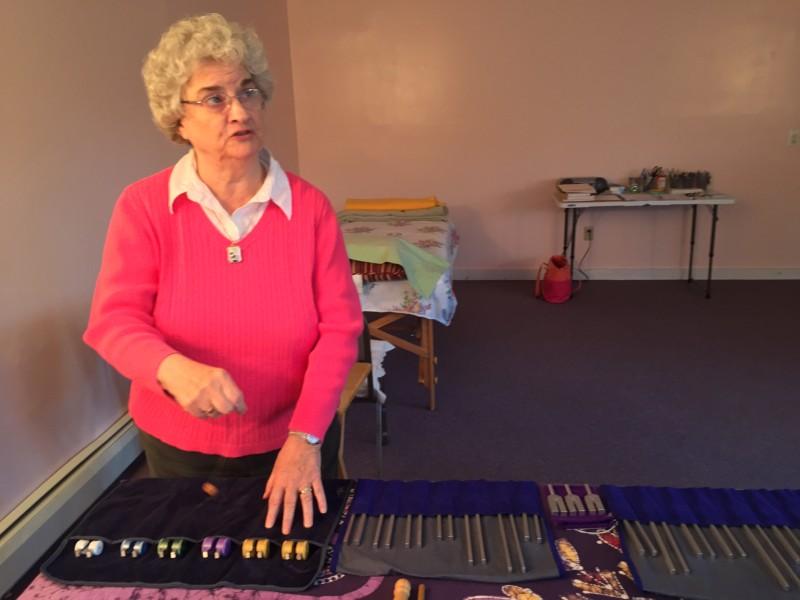 Dr. Mary Boardman demonstrates her sound and energy healing practices at Foundation of Light on Turkey Hill Road in Ithaca.