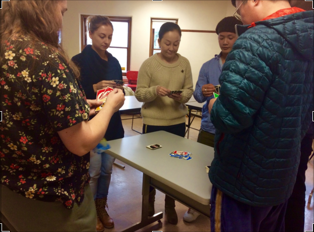BOCES students practice english through a game of Uno with ESL instructor, Juanita Weber-Shirk.
