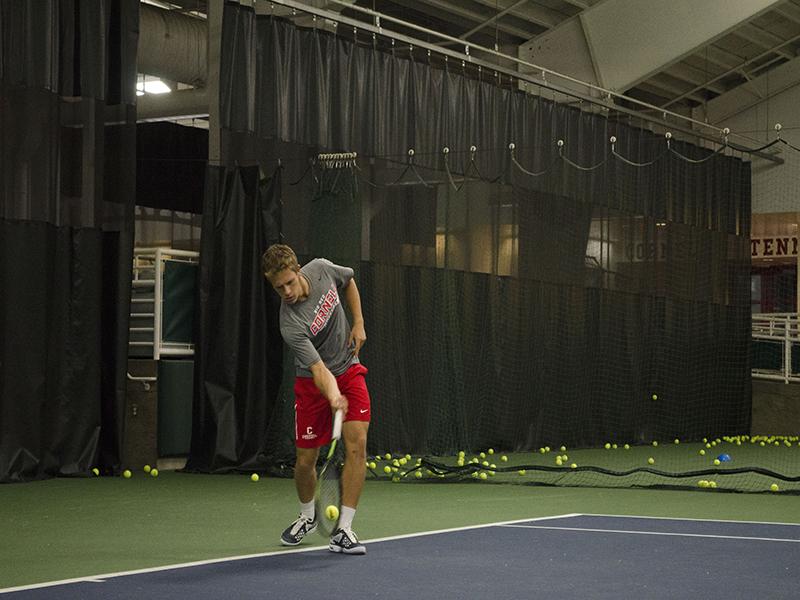 Cornell Freshman David Volfson returns a serve Nov. 29 in the Reis Tennis Center. Volson was ranked No. 2 among incoming freshman by the Intercollegiate Tennis Association. Copyright Ithaca Week 2015