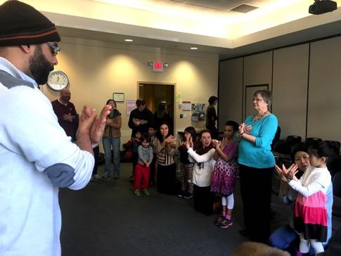 The actors, children and parents participated in a sing-along, teaching the children hand gestures and lyrics they are encouraged to use when watching the play. 