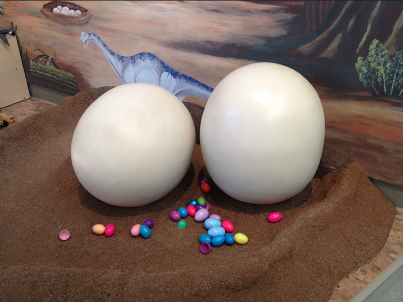 Museum employees scattered colorful eggs throughout the exhibits as a part of the Dino Eggstravaganza.