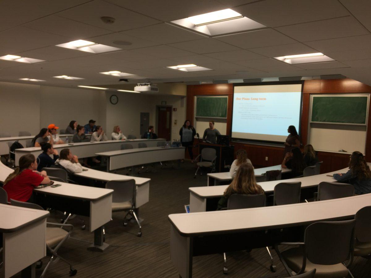The first meeting of the Ithaca College chapter of the Association for Women in Sports Media was held October 24. Over 20 students attended.