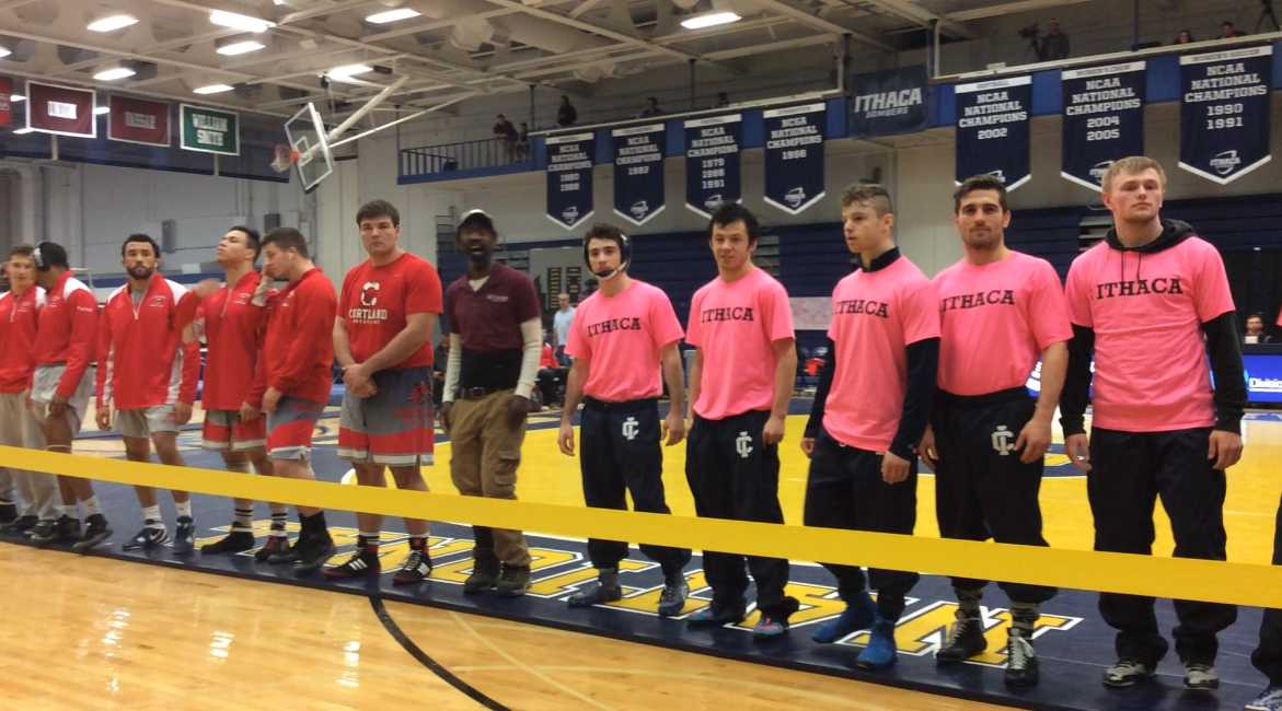 Ithaca College Wrestling Team gets set to take on rival SUNY Cortland alongside their gymnastics team