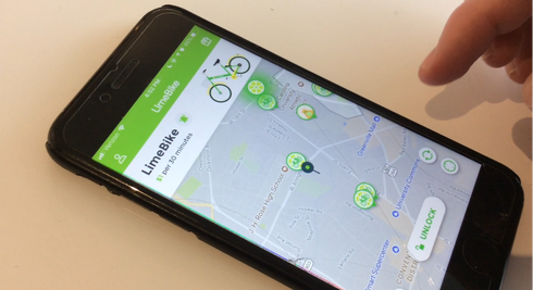 The LimeBike app, where lime slices represent available bikes. Photo: Jack Sears
