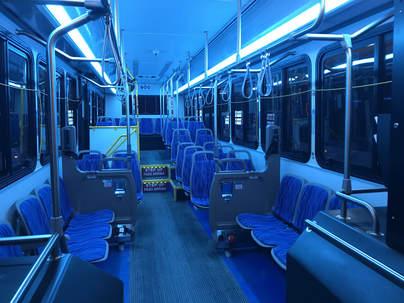 The new buses feature blue-lighting which decreases glare on the driver's windshield. Photo: Jack Sear