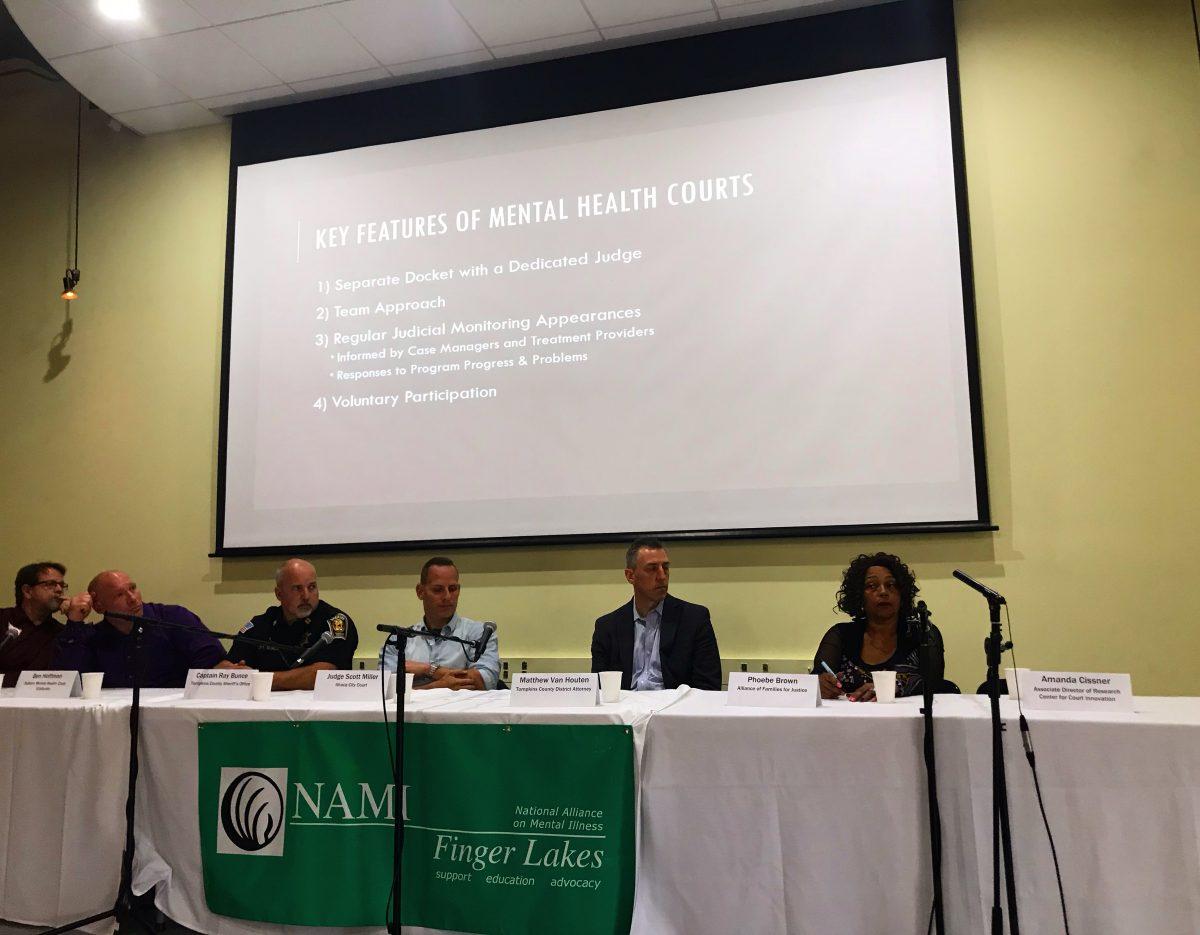 Central New Yorks Regional Coordinator for the Alliance of Families for Justice, Phoebe Brown (far right), spoke at the Oct. 7 panel. (Photo/Hannah Breisinger)