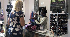 Customer making a purchase at the Mary Durham Boutique 