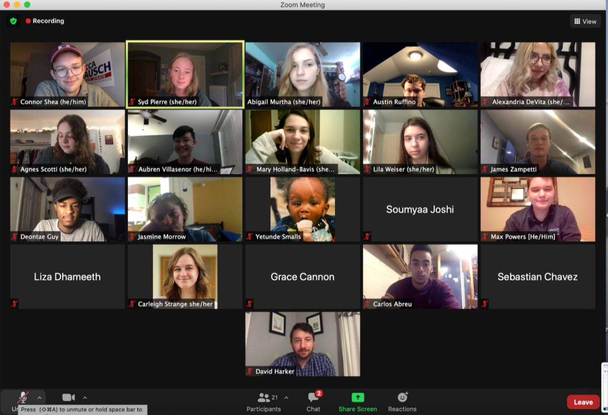 Since going virtual this semester, SGC has conducted all of their meetings through Zoom. A recent general body meeting is pictured here (photo provided by SGC).