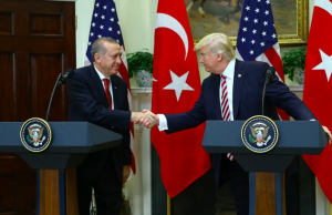 President Trump shakes hands with President Erdogan of Turkey.