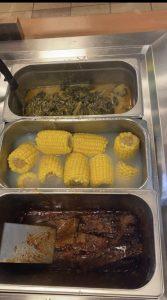 the restaurant offers ribs, corn on the cob and collard greens.