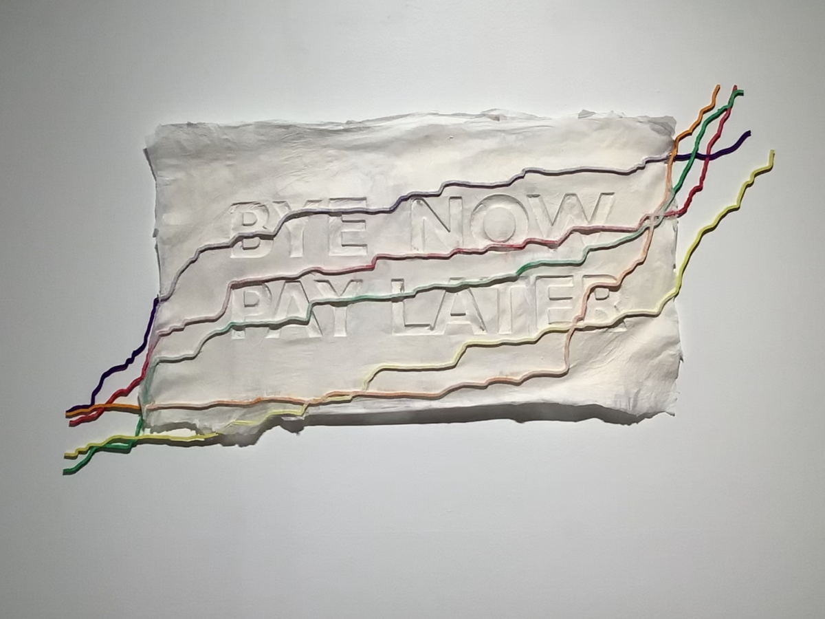 Bye Now Pay Later, 2021 by Frank Chang
Molded paper, wood, paint
24 x 47.5
Photo by Gabrielle Topping