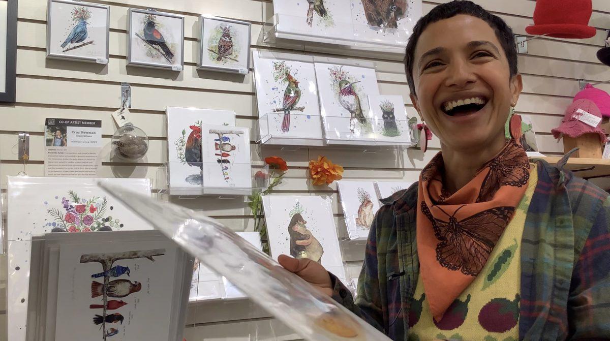 Cruz Newman at Handwork where she sells her artwork. (Photo by Heaven Cuevas/Ithaca Week)