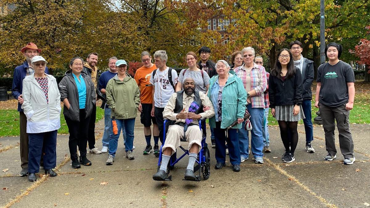 Attendees of the downtown Ithaca Mural tour on Oct. 28 gathered in Dewitt park for the start of the tour, which was about a mile long and lasted an hour and a half. (Kalysta Donaghy-Robinson/Ithaca Week) 