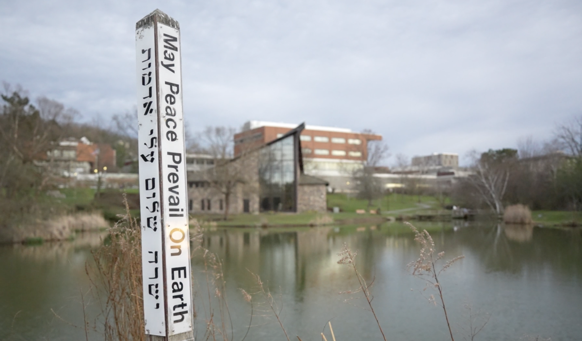 Peace Pole stands in front of Ithaca College’s Muller Chapel: 
Christian Gratto/Ithaca Week
