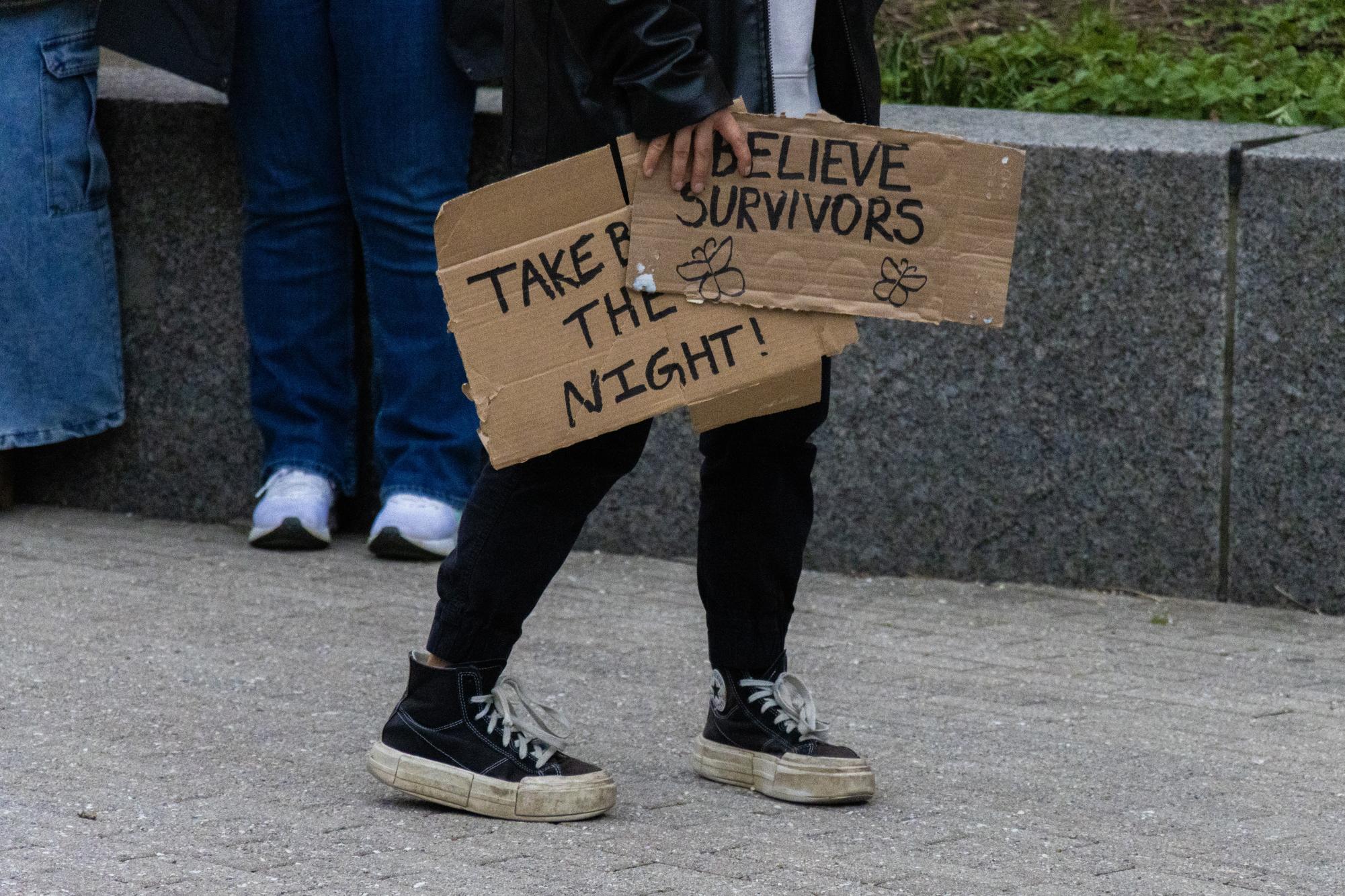 Members of the Ithaca community gathered on The Commons for Ithaca's 47th annual Take Back the Night rally and vigil. 